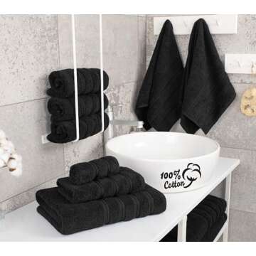 American Soft Linen Luxury 6 Piece Towel Set, 2 Bath Towels 2 Hand Towels 2 Washcloths, 100% Cotton Turkish Towels for Bathroom, Black Towel Sets
