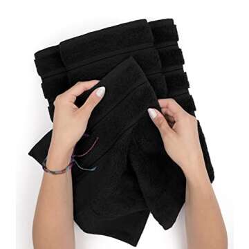 American Soft Linen Luxury 6 Piece Towel Set, 2 Bath Towels 2 Hand Towels 2 Washcloths, 100% Cotton Turkish Towels for Bathroom, Black Towel Sets