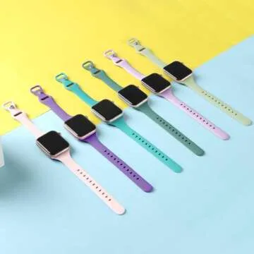 6 Pack Thin Slim Bands Compatible with Apple Watch 38mm 40mm 41mm 42mm 44mm 45mm 46mm 49mm Women Men...