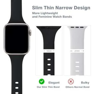 6 Pack Thin Slim Bands Compatible with Apple Watch 38mm 40mm 41mm 42mm 44mm 45mm 46mm 49mm Women Men, Replacement Soft Silicone Sport Strap for iWatch Series 10/9/8/7/6/5/4/3/2/1 Ultra SE