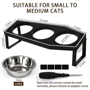 Gothic Cat Food Bowls Elevated, Raised Cat Bowls for Indoor, Non-Slip Stand & Wood Board, Stainless Steel and Whisker Friendly Food Bowls (Cat Bowl*3)