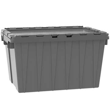 Akro-Mils 39120 Industrial Plastic Storage Tote with Hinged Attached Lid, (21-Inch L by 15-Inch W by 12-Inch H), Gray, (6-Pack)