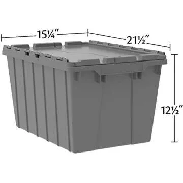Akro-Mils 39120 Industrial Plastic Storage Tote with Hinged Attached Lid, (21-Inch L by 15-Inch W by 12-Inch H), Gray, (6-Pack)