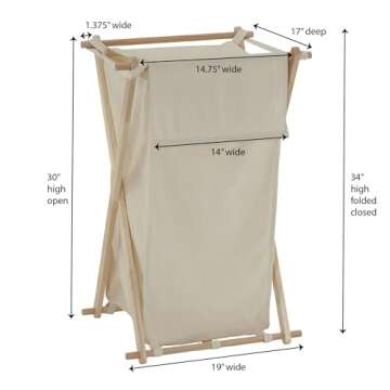 Household Essentials 6785-1 Collapsible Wood X-Frame Laundry Hamper with Fold Over Lid