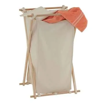 Household Essentials 6785-1 Collapsible Wood X-Frame Laundry Hamper with Fold Over Lid