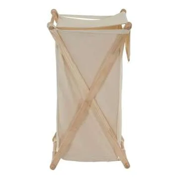 Household Essentials 6785-1 Collapsible Wood X-Frame Laundry Hamper with Fold Over Lid