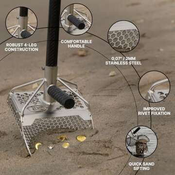 CKG Sand Scoops for Beach Metal Detecting Stainless Steel Beach Metal Detecting Shovel Underwater Tr...