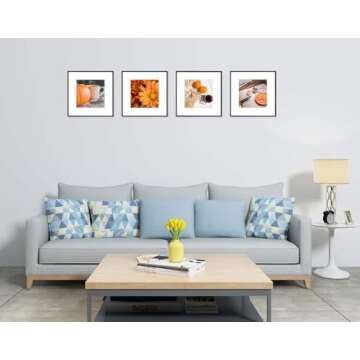 Golden State Art 12x12 Metal Picture Frames - Durable Aluminum & Glass, Set of 4 for 8x8 Photos