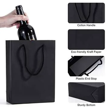 Katfort Black Gift Bags 24pcs, Medium Size Black Gift Bag Bulk 7.5''×3.1''×10.2'', Matte Paper Bags with Handles, Black Kraft Bag for Gift, Party, Retail