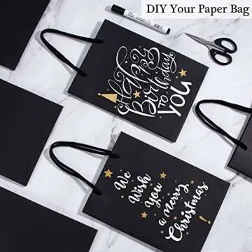 Katfort Black Gift Bags 24pcs, Medium Size Black Gift Bag Bulk 7.5''×3.1''×10.2'', Matte Paper Bags with Handles, Black Kraft Bag for Gift, Party, Retail