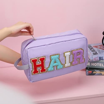 TopTTanBo Large Makeup Bag with Glitter Varsity Letters