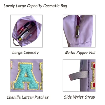 TopTTanBo Large Makeup Bag with Glitter Varsity Letters