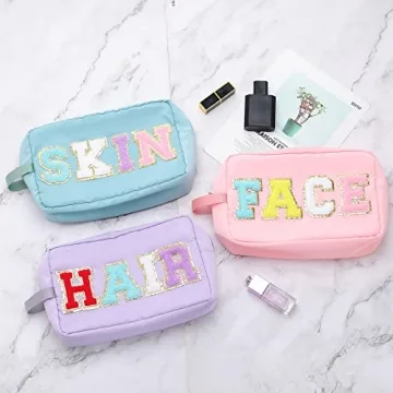 TopTTanBo Large Makeup Bag with Glitter Varsity Letters