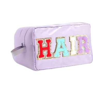 TopTTanBo Large Makeup Bag with Glitter Varsity Letters