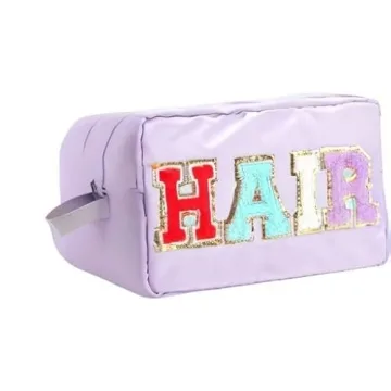 TopTTanBo Large Makeup Bag with Glitter Varsity Letters