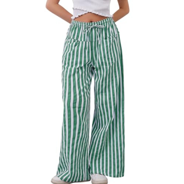 MISSACTIVER Women Drawstring Striped Pants Loose Wide Leg Trousers Comfy Low Waist Pants Casual Loun...