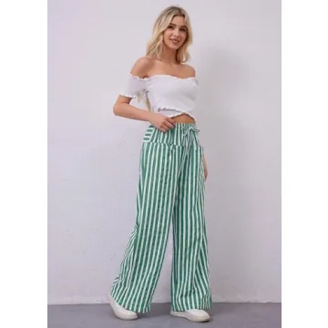 Comfy MISSACTIVER Striped Wide Leg Drawstring Pants
