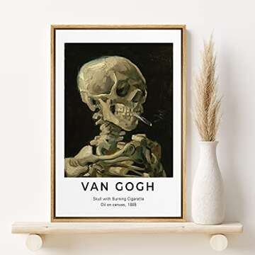 SIGNLEADER Framed Canvas Print - Van Gogh Skull with Burning Cigarette, 16"x24"