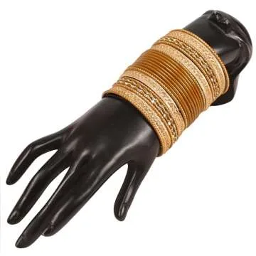 Touchstone Indian Metal Bangles for Women Gold Alloy Bracelets desi 2 Dozen Bangle Collection Bollywood Women's Jewelry Set Multi Stacking Wide Chunky Textured Golden Set of 24 in Gold or White Tone