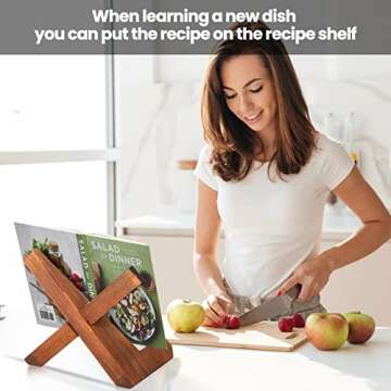 Fujinzhu Multipurpose Cookbook Display Stand - Wooden Book Holder Structurally Stable Book Stand Cookbook Holder Brown Farmhouse Recipe Book Holder Suit for Counter or Tabletop
