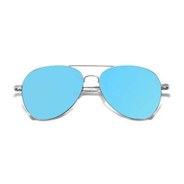 SOJOS Classic Sunglasses for Women Men Metal Frame Spring Hinges SJ1030, Silver/Blue