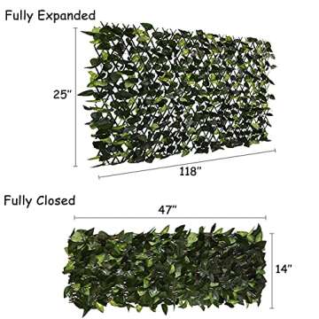 GLANT Expandable Fence Privacy Screen for Balcony Patio Outdoor,Decorative Faux Ivy Fencing Panel,Artificial Hedges (Single Sided Leaves) (1, Green-Verdant)