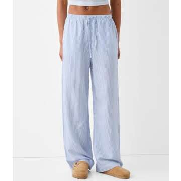 Women Drawstring Striped Pants High Waist Wide Leg Lounge Pants Casual Relaxed Fit Pajama Bottoms Y2k Streetwear Sky Blue