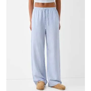 Women Drawstring Striped Pants High Waist Wide Leg Lounge Pants Casual Relaxed Fit Pajama Bottoms Y2k Streetwear Sky Blue