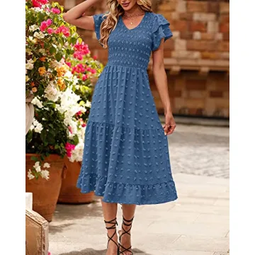 BTFBM Women Elegant Summer Ruffles Tiered Midi Dress