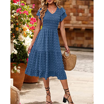 BTFBM Women Elegant Summer Ruffles Tiered Midi Dress