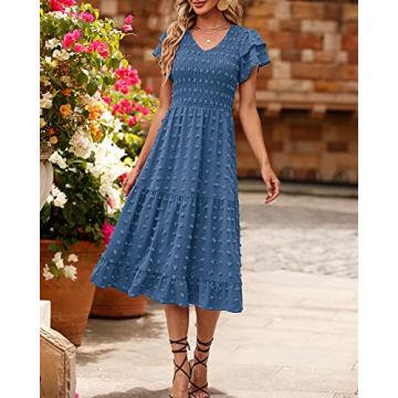 BTFBM Women Elegant Summer Ruffles Tiered Midi Dress