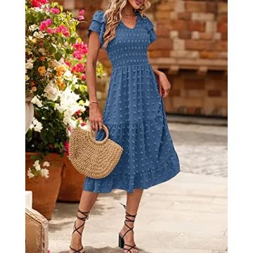 BTFBM Women Elegant Summer Ruffles Tiered Midi Dress