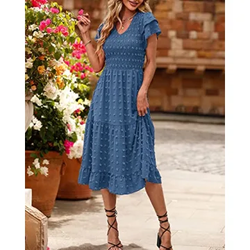 BTFBM Women Elegant Summer Ruffles Tiered Midi Dress