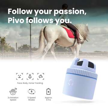 Pivo Equestrian Lite Pack Auto Horse, Face and Body Tracking, Ai-Powered 360° Rotation Smartphone Holder, Equine Coaching, Auto Zoom Handsfree Photo & Video Recording - Blue