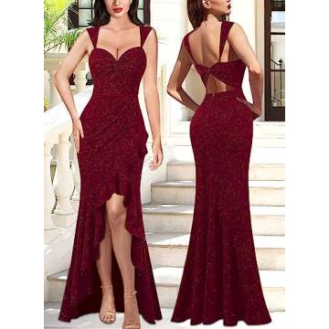 VFSHOW Womens Sexy Sweetheart Neckline Backless Ruched Ruffle Slit Formal Prom Evening Maxi Long Dre...