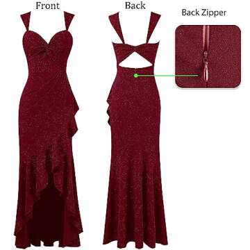 VFSHOW Womens Sexy Sweetheart Neckline Backless Ruched Ruffle Slit Formal Prom Evening Maxi Long Dress 2023 Glitter Sparkly Twist Front Gown (Dark Red, XX-Large) 10541AV BUR XXL