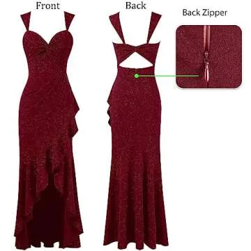 VFSHOW Womens Sexy Sweetheart Neckline Backless Ruched Ruffle Slit Formal Prom Evening Maxi Long Dress 2023 Glitter Sparkly Twist Front Gown (Dark Red, XX-Large) 10541AV BUR XXL