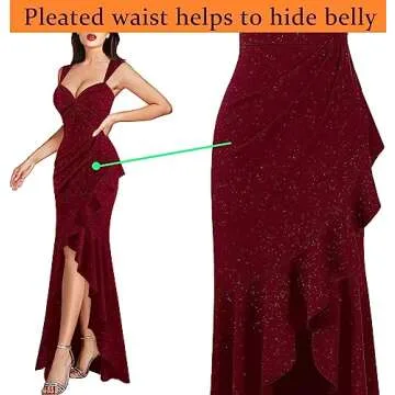 VFSHOW Womens Sexy Sweetheart Neckline Backless Ruched Ruffle Slit Formal Prom Evening Maxi Long Dress 2023 Glitter Sparkly Twist Front Gown (Dark Red, XX-Large) 10541AV BUR XXL