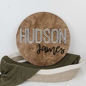 Custom Round Nursery Name Sign, Personalized Wooden Wall Plaque, 12" 18" 24", 30" 3D Wall Art for Children & Kids Rooms, Baby Shower, Hickory Hollow Designs (Hudson James)