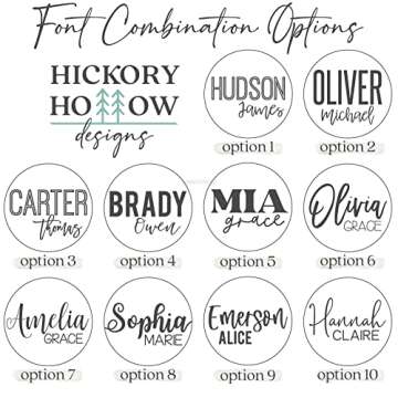 Custom Round Nursery Name Sign, Personalized Wooden Wall Plaque, 12" 18" 24", 30" 3D Wall Art for Children & Kids Rooms, Baby Shower, Hickory Hollow Designs (Hudson James)