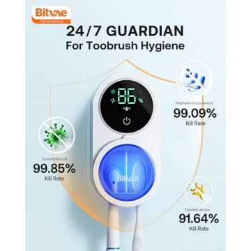 Bitvae Toothbrush Cleaner & Toothbrush Holder, Cleaning and Air Drying, LED Smart Screen, Rechargeable Wall Mount Toothbrush Holder for Bathrooms