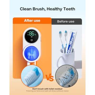 Bitvae Toothbrush Cleaner & Toothbrush Holder, Cleaning and Air Drying, LED Smart Screen, Rechargeable Wall Mount Toothbrush Holder for Bathrooms