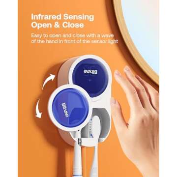Bitvae Toothbrush Cleaner & Toothbrush Holder, Cleaning and Air Drying, LED Smart Screen, Rechargeable Wall Mount Toothbrush Holder for Bathrooms