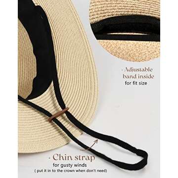 FURTALK Womens Mens Wide Brim Straw Panama Hat Fedora Summer Beach Sun Hat UPF Straw Hat for Women