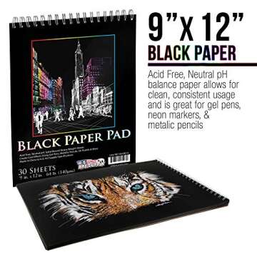 U.S. Art Supply 9" x 12" Premium Black Heavyweight Paper Sketch Pad, Pack of 2, 30 Sheets Each, 64lb...