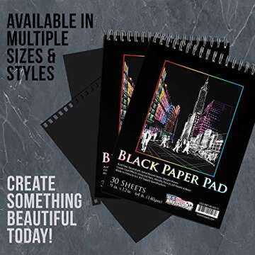 U.S. Art Supply 9" x 12" Premium Black Heavyweight Paper Sketch Pad, Pack of 2, 30 Sheets Each, 64lb (140gsm) - Spiral Bound Artist Drawing Paper - Colored Pencils, Gel Pens, Oil Pastels, Charcoal Ink