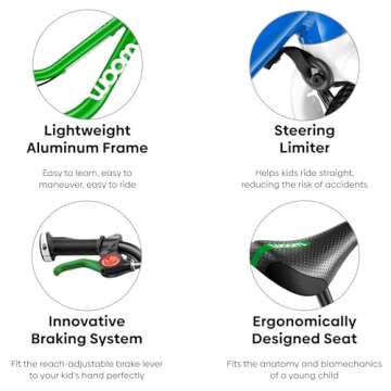 woom 1 Plus Balance Bike for Kids 3 to 4.5 Years Old, Lightweight 14-Inch Children’s Push Bicycle with Handbrake & Steer Limiter, Boys & Girls - Red