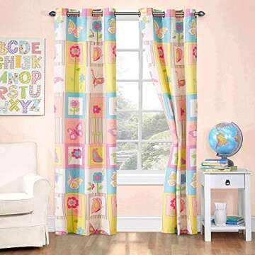 Better Home Style Printed Fun Multicolors Kids/Girls Room Window Curtain Treatment Drapes 2 Piece Set with Grommets (Flower Butterfly)