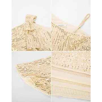 JASAMBAC Sparkle Sequin Strappy Tank Top Short Sleeve One Shoulder Camisole for Cocktail Party Gold XL