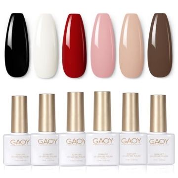 GAOY White Red Black Gel Nail Polish Set, 6 Colors Brown Pink Nude Soak Off UV Light Cure Gel Polish...